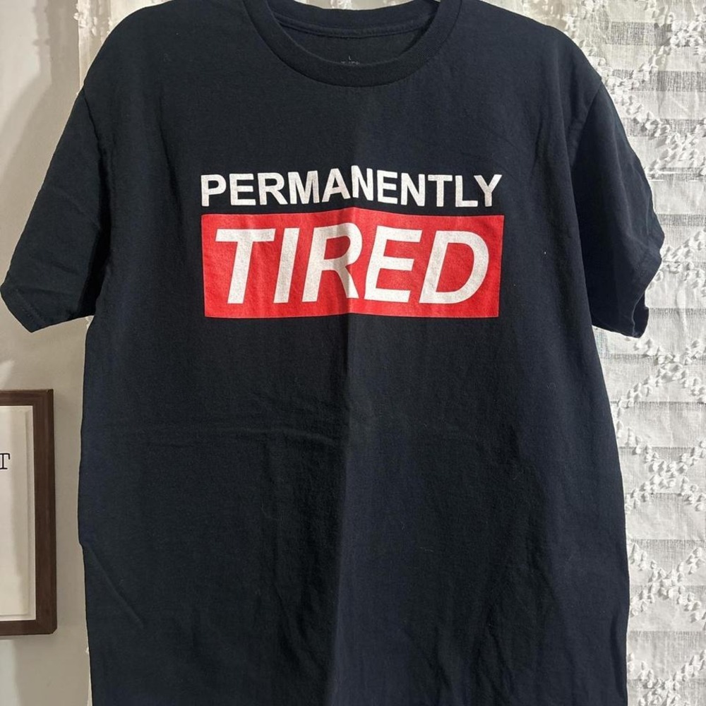 Permanently Tired Graphic T-Shirt Mens Large‎ Black Short Sleeve Cotton Tee